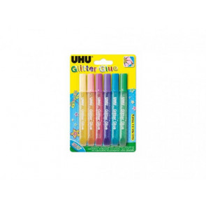 UHU Glitter Glue Shiny 6 x 10 ml Sada gelových lepidel v extra zářivých barvách pro kreativní práci