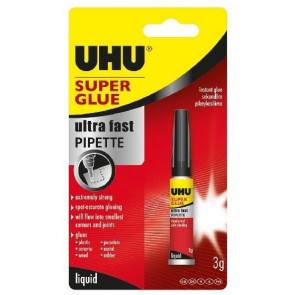 UHU Super Glue Pipette 3 g Velmi silné a rychlé sekundové lepidlo v dávkovací pipetě